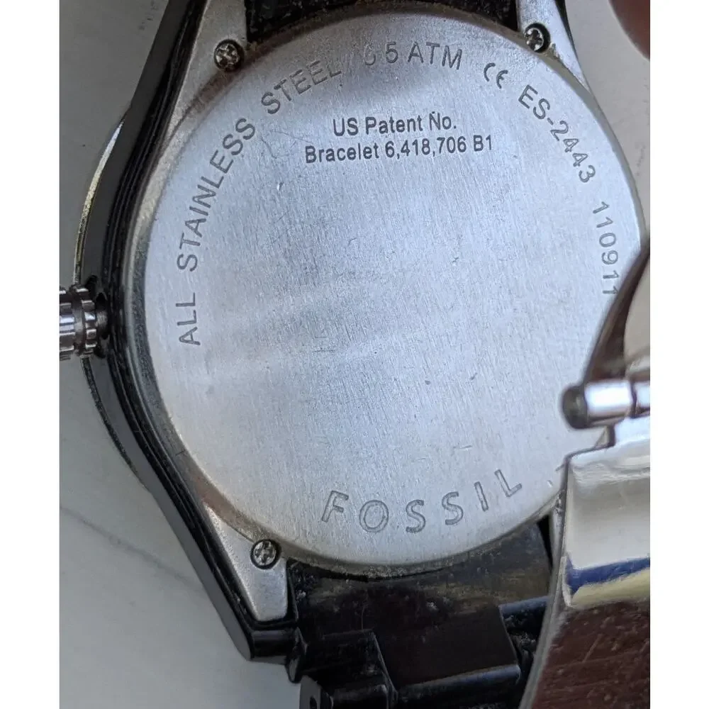 Fossil Stella Womens Watch ES-2443 Black Stainless Steel Boyfriend Style Diver